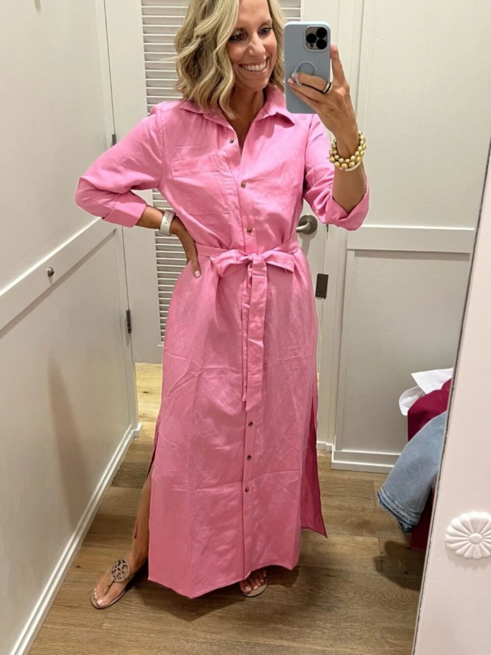 NWT! Loft - Linen Blend Maxi Pocket Shirtdress Button-Up 34965801 | Pink Punch - Picture 4 of 11